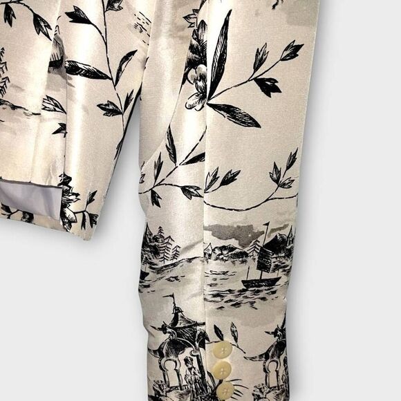 Liz Claiborne Jacket Womens sz 8 Cream Black Silk‎ Vintage Village Asian Print - Picture 10 of 15
